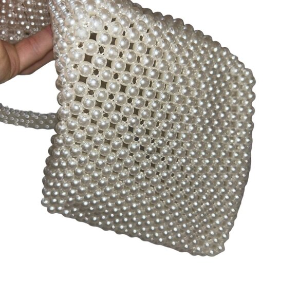 all white PEARLS Bridal Prom formal medium tote bag purse 7x11" SUMMER - Picture 4 of 5
